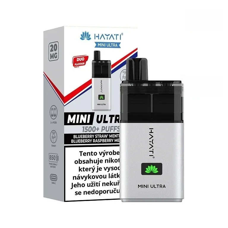 Hayati Mini Ultra 1500 - Blueberry Strawberry Menthol Blueberry Raspberry - 20mg Menthol Borůvka Jahoda Menthol / Borůvka Malina Menthol