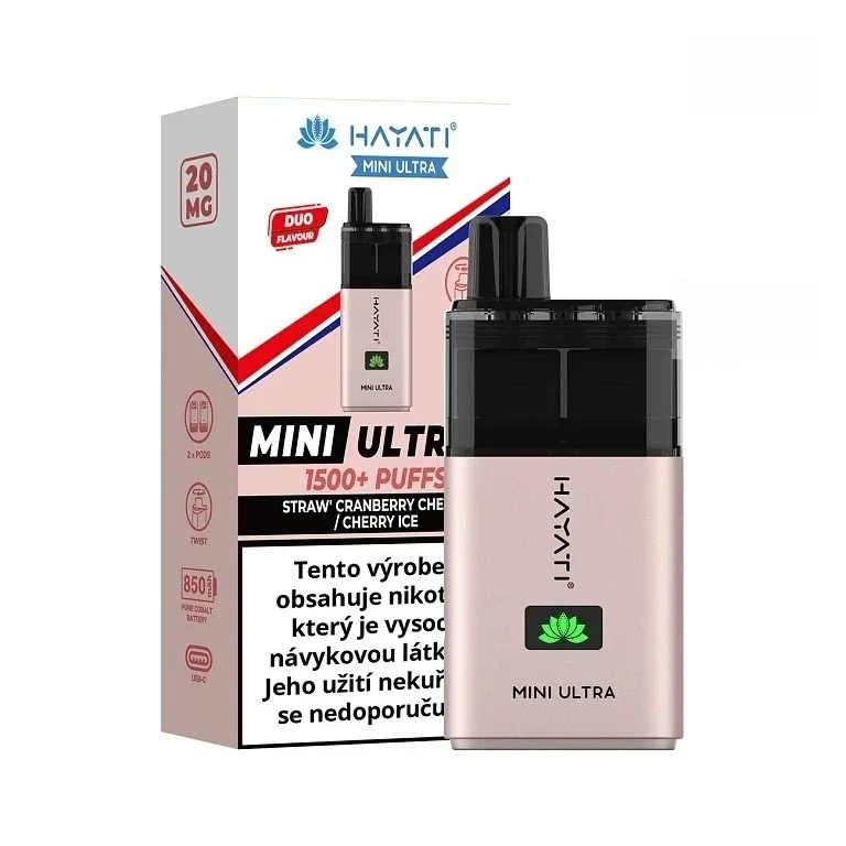 Hayati Mini Ultra 1500 - Strawberry Cranberry Cherry Cherry ICE - 20mg Jahoda Brusinka Třešeň / Chladivá třešeň