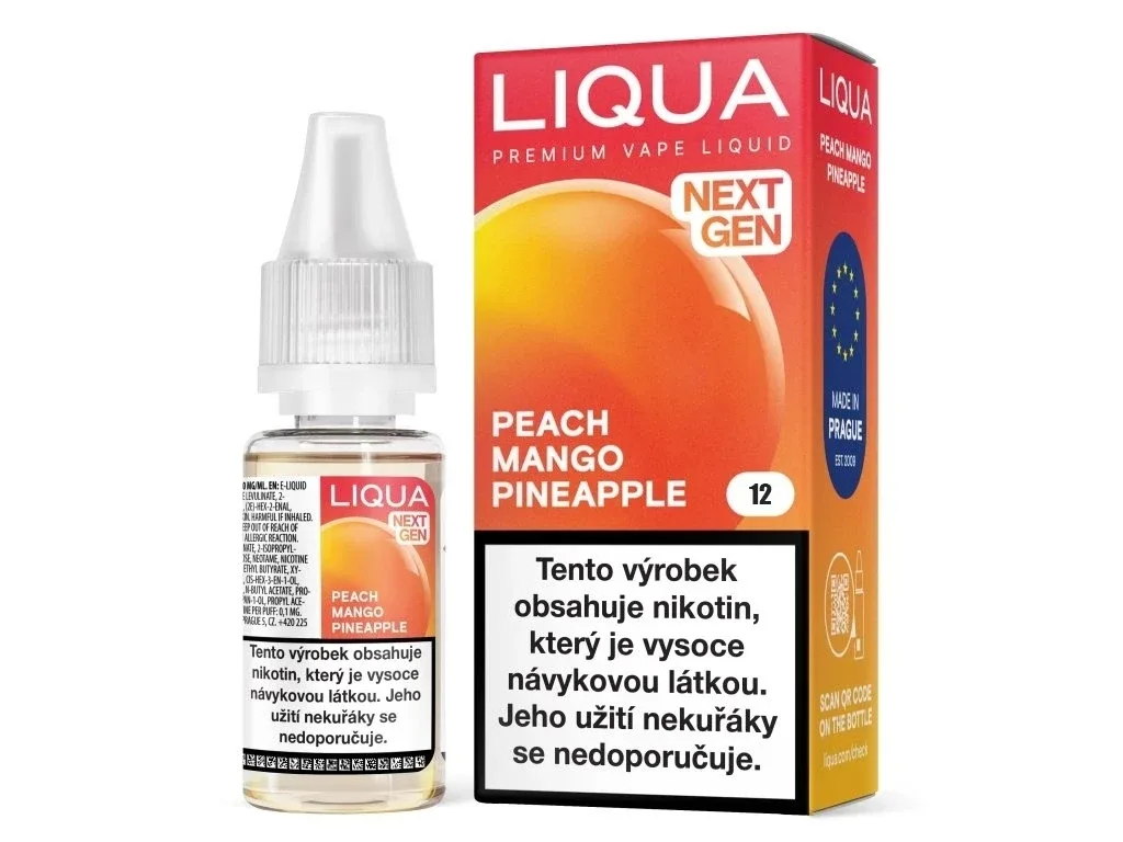 Liqua NEXT GEN - Peach Mango Pineapple - 12mg Mango, ananas a broskev