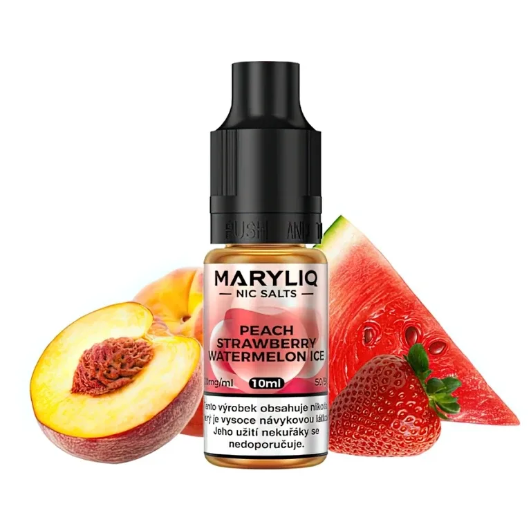 Maryliq - Salt e-liquid - Peach Strawberry Watermelon ICE - 10ml - 20mg Broskev, Jahoda, Vodní meloun, Chladivá složka (ICE)