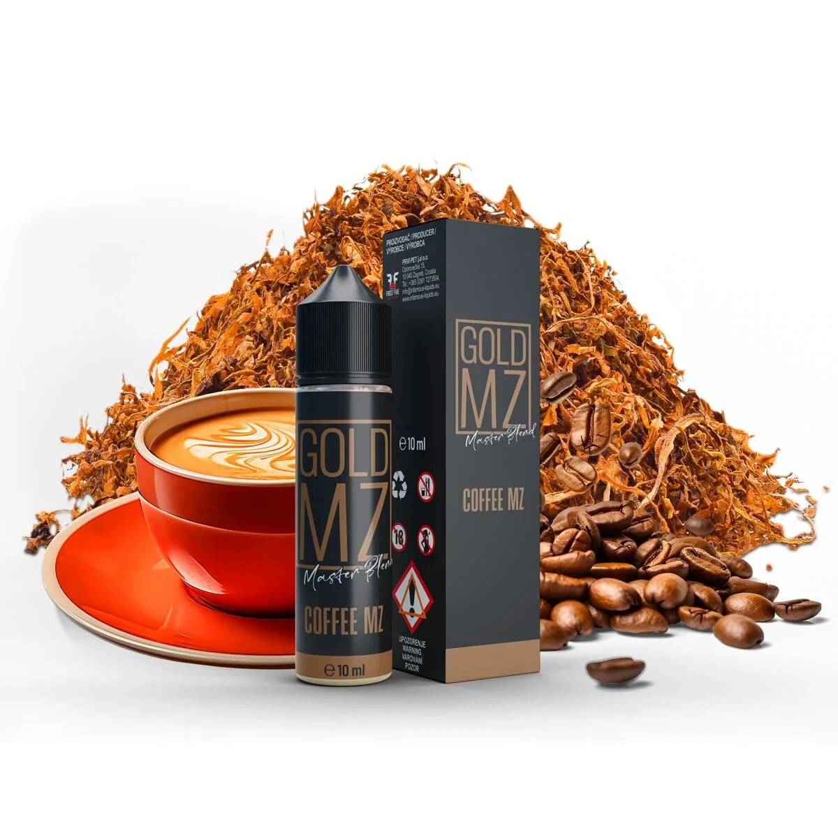 Příchuť Infamous Originals S&V: Gold MZ Coffee MZ (Tabák s kávou) objem 10ml tabáková nálepka Kolek R