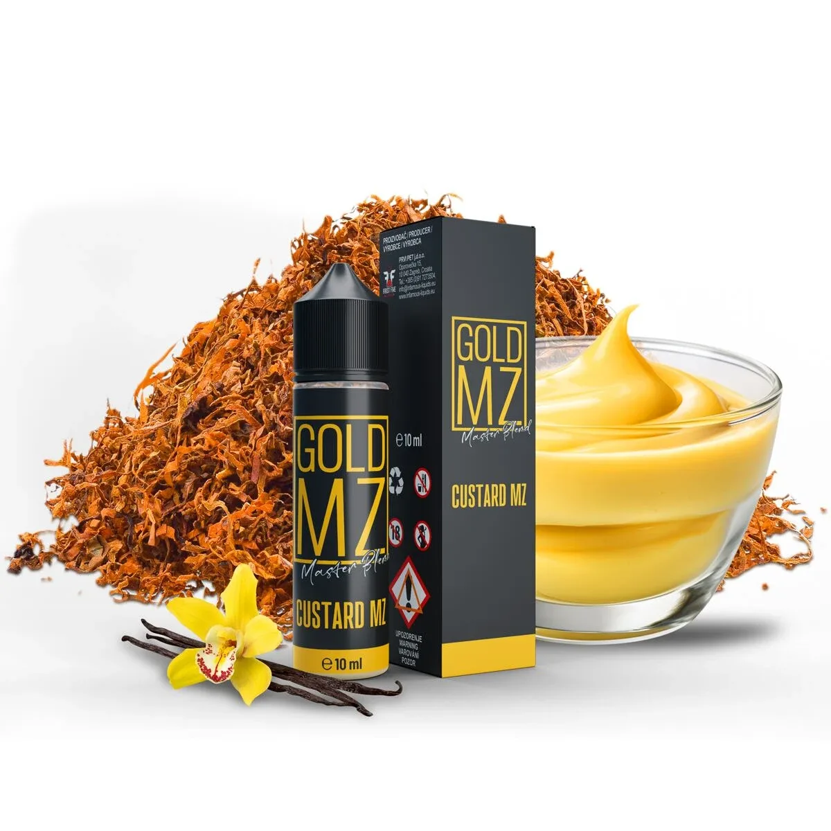 Příchuť Infamous Originals S&V: Gold MZ Custard MZ (Tabák s pudinkem) objem 10ml tabáková nálepka Kolek R