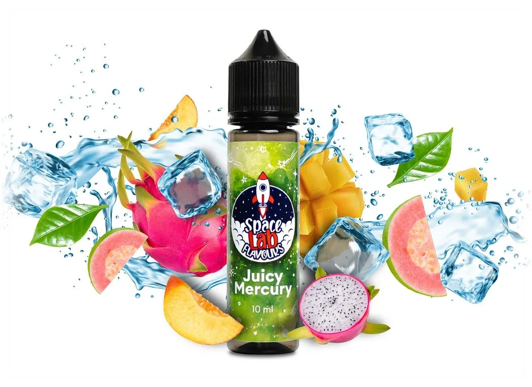 Space Lab Flavours - Shake & Vape - Juicy Mercury - 10ml Mango, Guava, Broskev, Dračí ovoce, Chladivá složka (ICE)